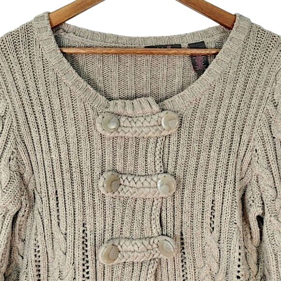 VTG Y2K Heather B Chunky Cable Knit Cardigan Toggle Bell Sleeve Sweater Sz XL - Picture 9 of 13